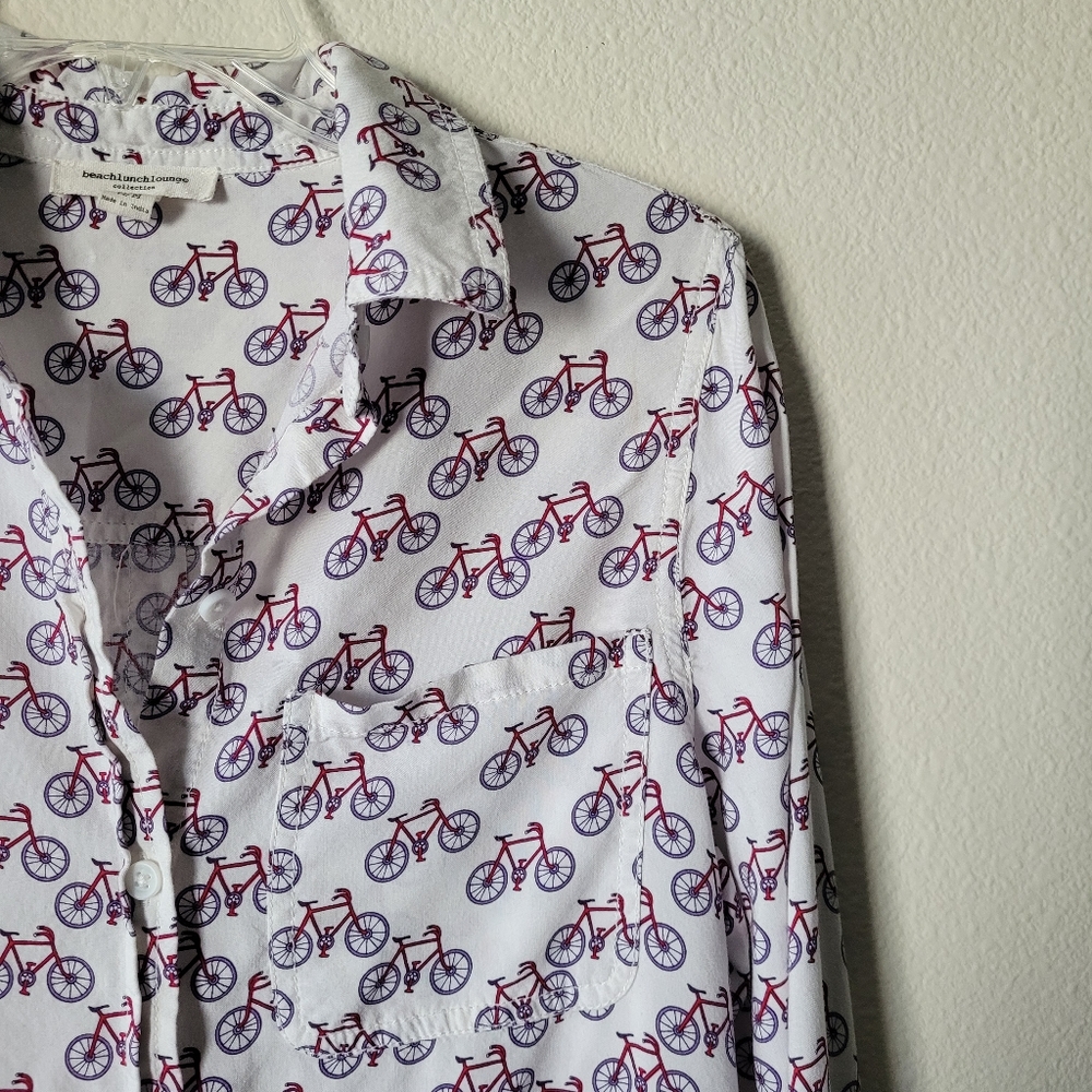 BeachLunchLounge Button Up Shirt Red Bike Bicycle